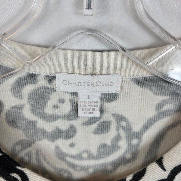 Charter Club Cardigan Sweater Women's Size Large Ivory & Black Paisley Floral - Picture 9 of 12